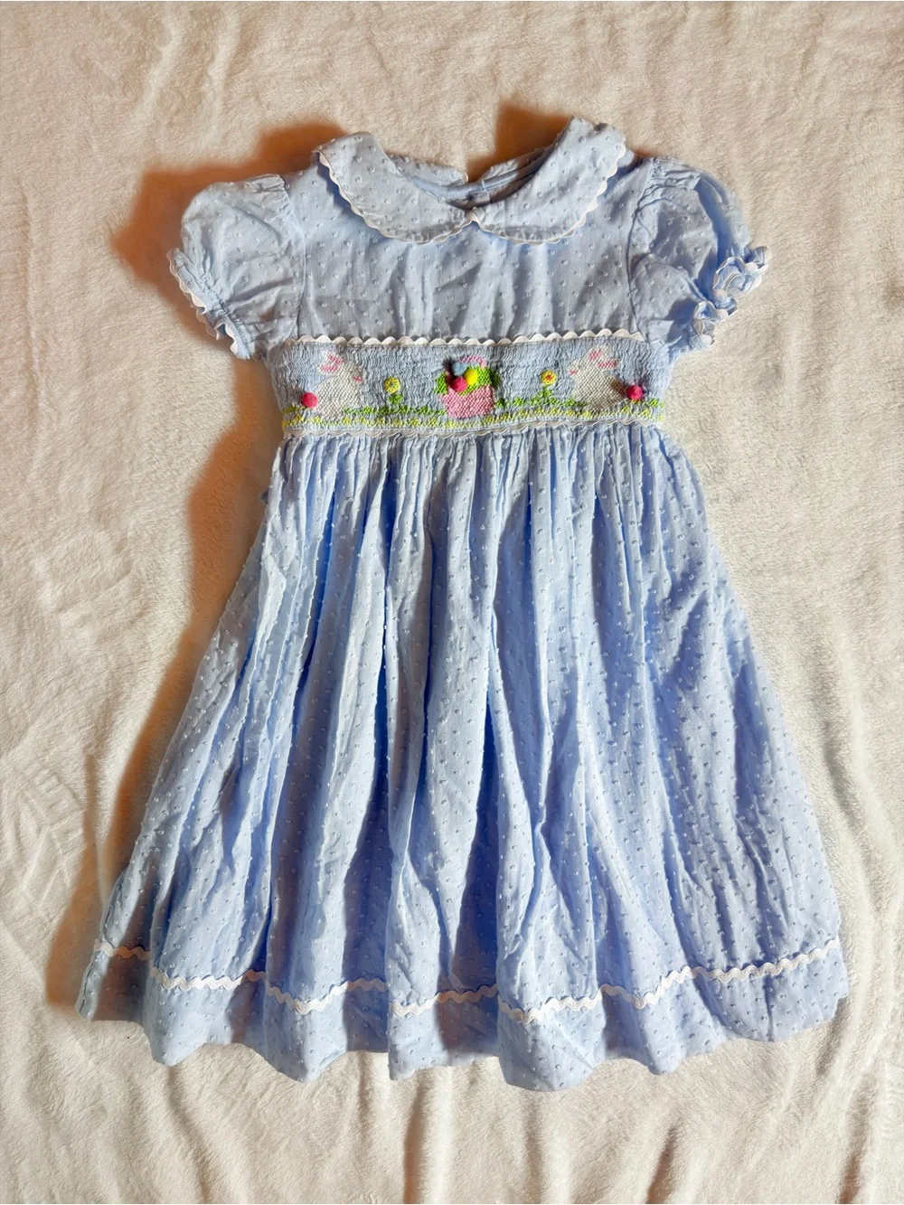 EUU Classic Light Blue Swiss dot Easter Smocked  Dress 6